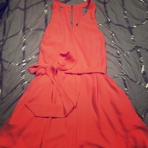 Bright coral chiffon romper